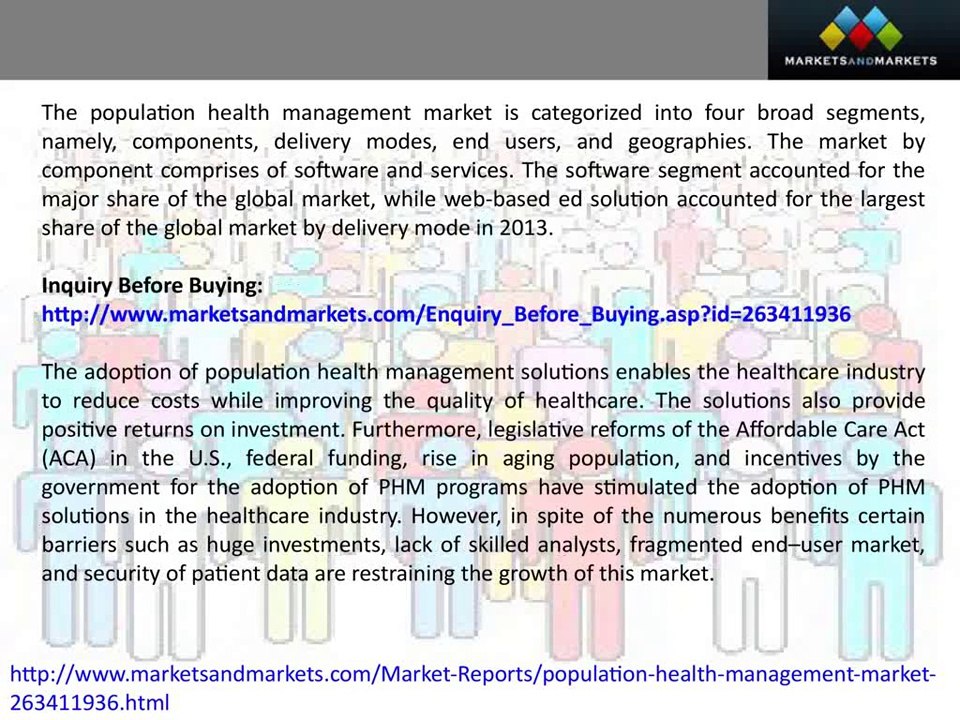 Population Health Management Market by Component &  Delivery Mode - 2018