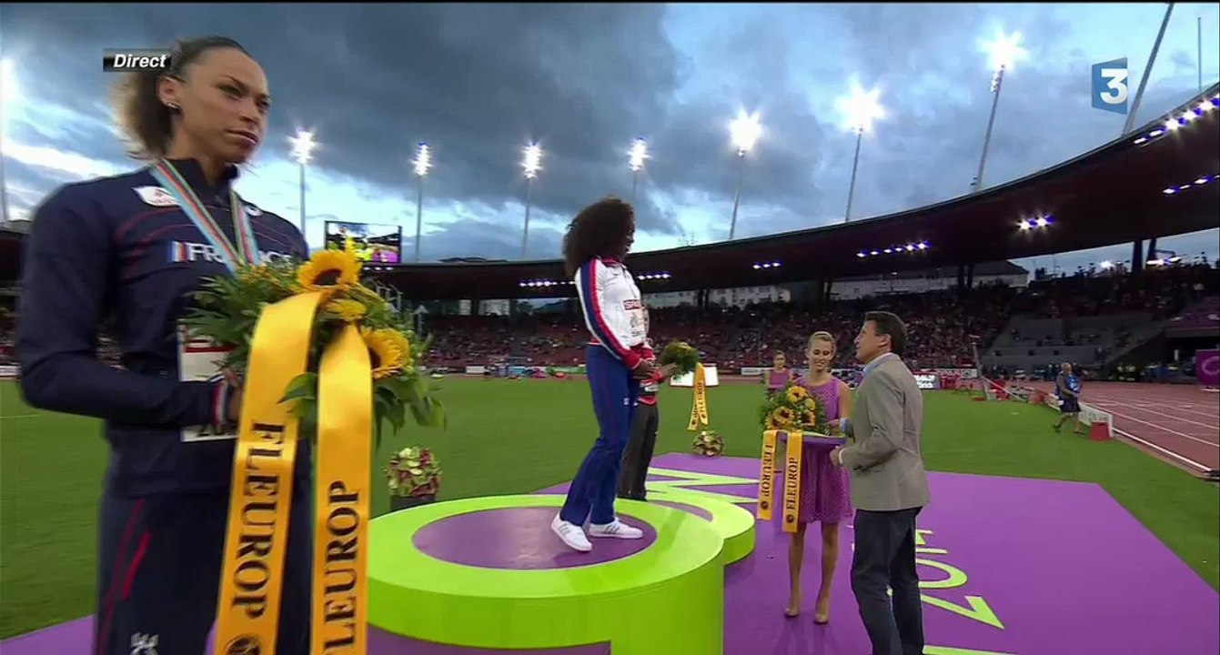 ChE athlétisme 2014, podium 100 haies (et poids hepta Nana Djimou)