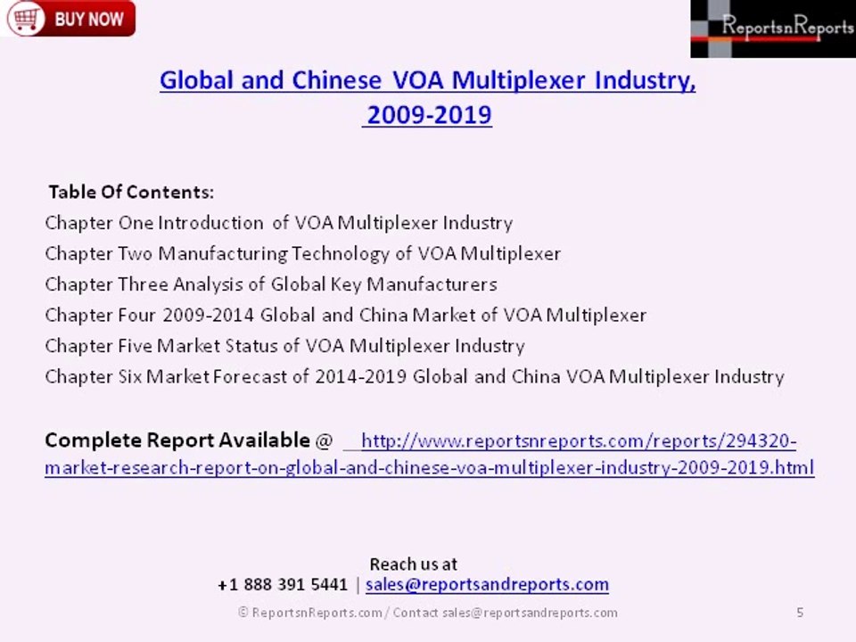 Global and Chinese VOA Multiplexer Industry - Analysis & Forecasts to 2019