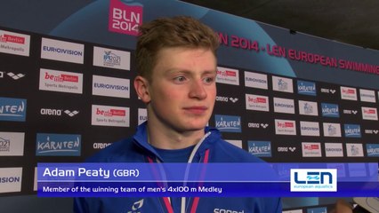 Adam Peaty, member of the winning team of men's 4x100 m Medley – Day 7, Berlin 2014