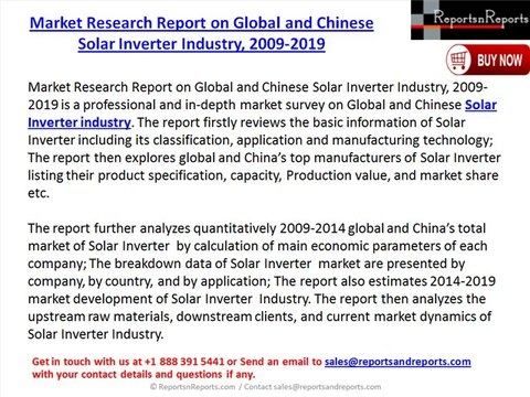 Market Research Report on Global and Chinese Solar Inverter Industry, 2009-2019