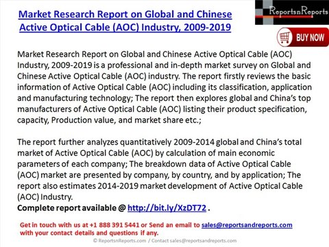 Market Research Report on Global and Chinese Active Optical Cable (AOC) Industry, 2009-2019