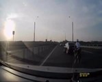 Most incredible motorcycle crash ever : watch 'till the end! Lucky biker!