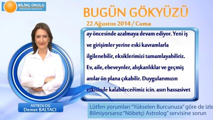 BALIK Burcu, GÜNLÜK Astroloji Yorumu,22 AĞUSTOS 2014, Astrolog DEMET BALTACI Bilinç Okulu
