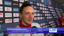 Mie Oe. Nielsen and Katinka Hosszu, shared gold medalists of women's 100 m Backstroke – Day 9, Berlin 2014