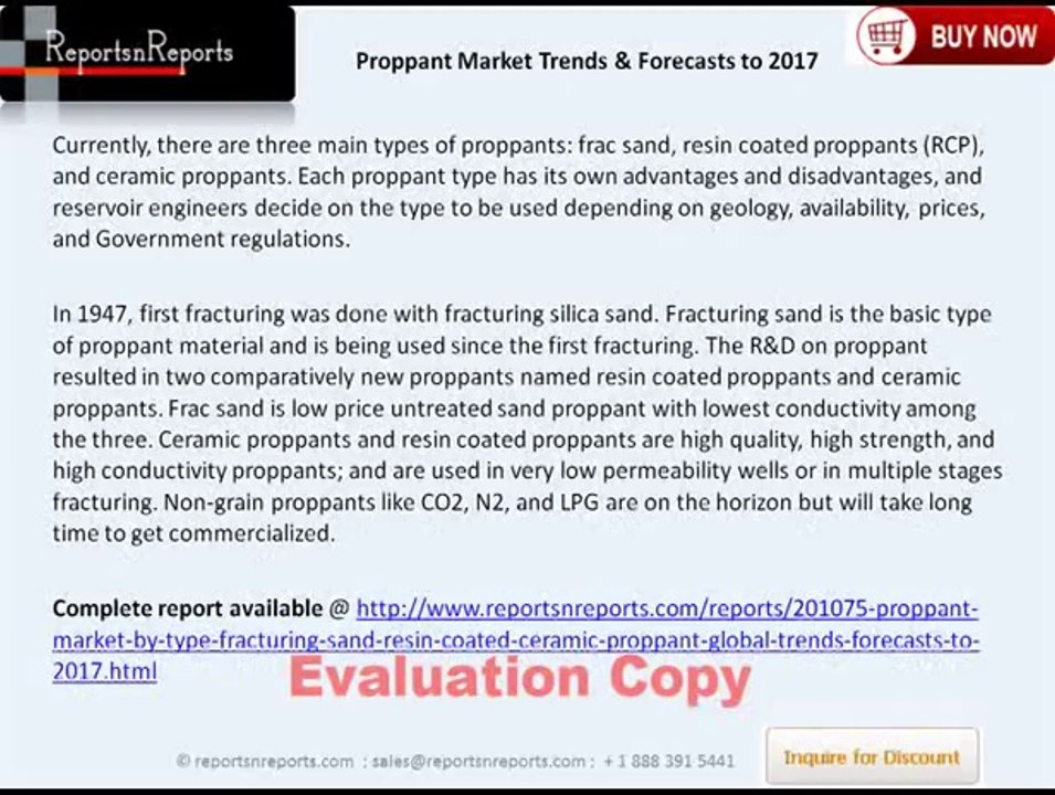 Proppant Market Trends & Forecasts to 2017
