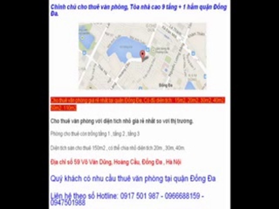 Cho thuê văn phòng Tầng 1 quận Đống Đa