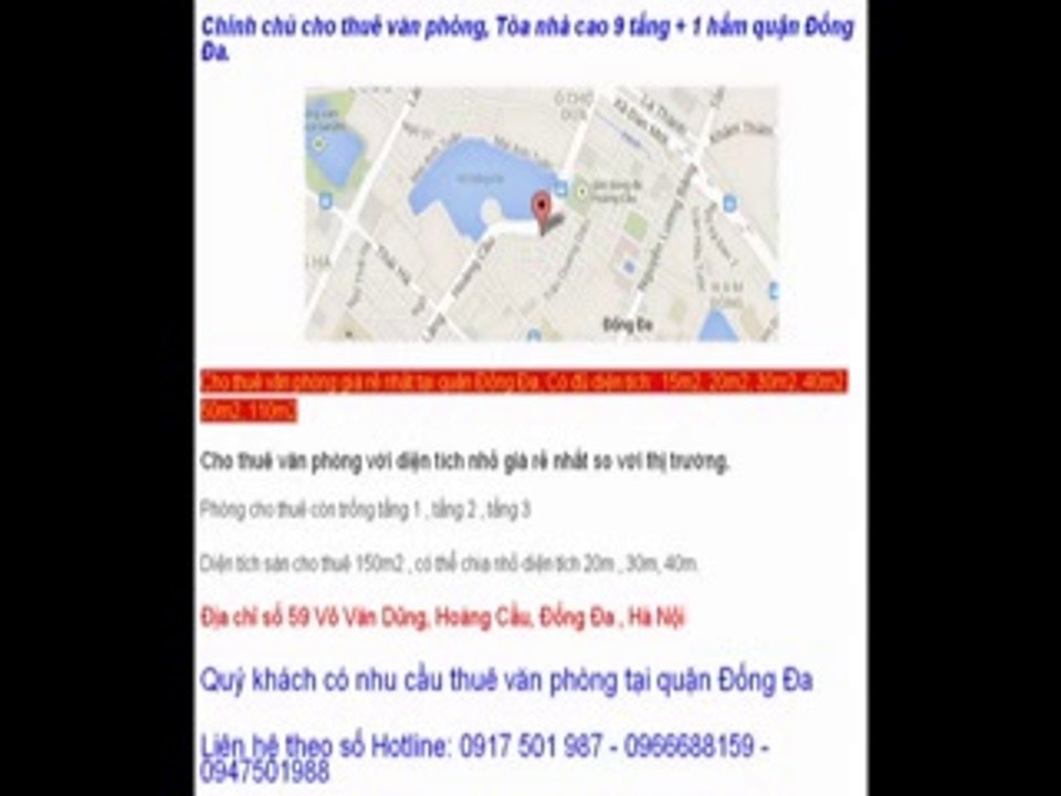 CHO THUÊ VĂN PHÒNG QUẬN ĐỐNG ĐA - 0917 501 987