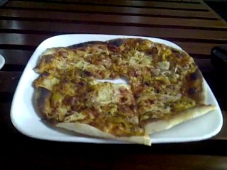 Chicken Calabria & Queen of the Arabian Sea pizzas from Woods Manor's Pizzeria