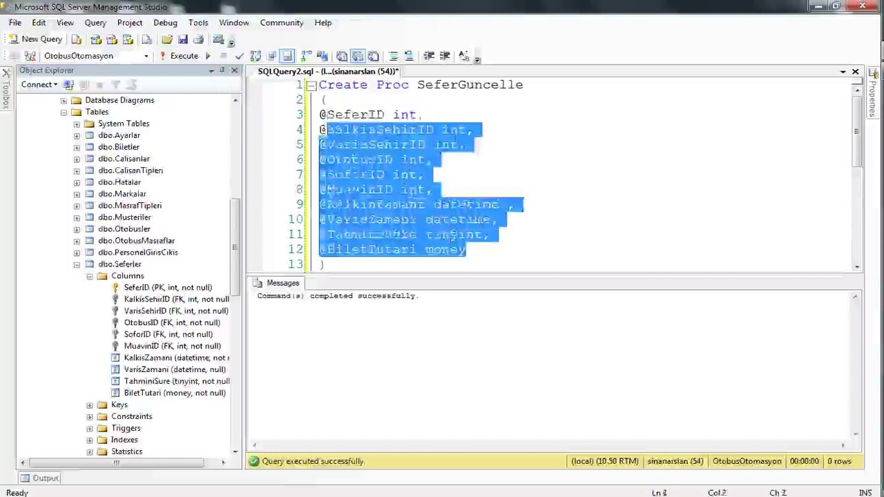 C# Otobus Otomasyonu Store Procedure Yazimi Video 2