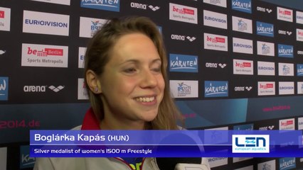 Boglarka Kapas, silver medalist of women's 1500 m Freestyle – Day 11, Berlin 2014