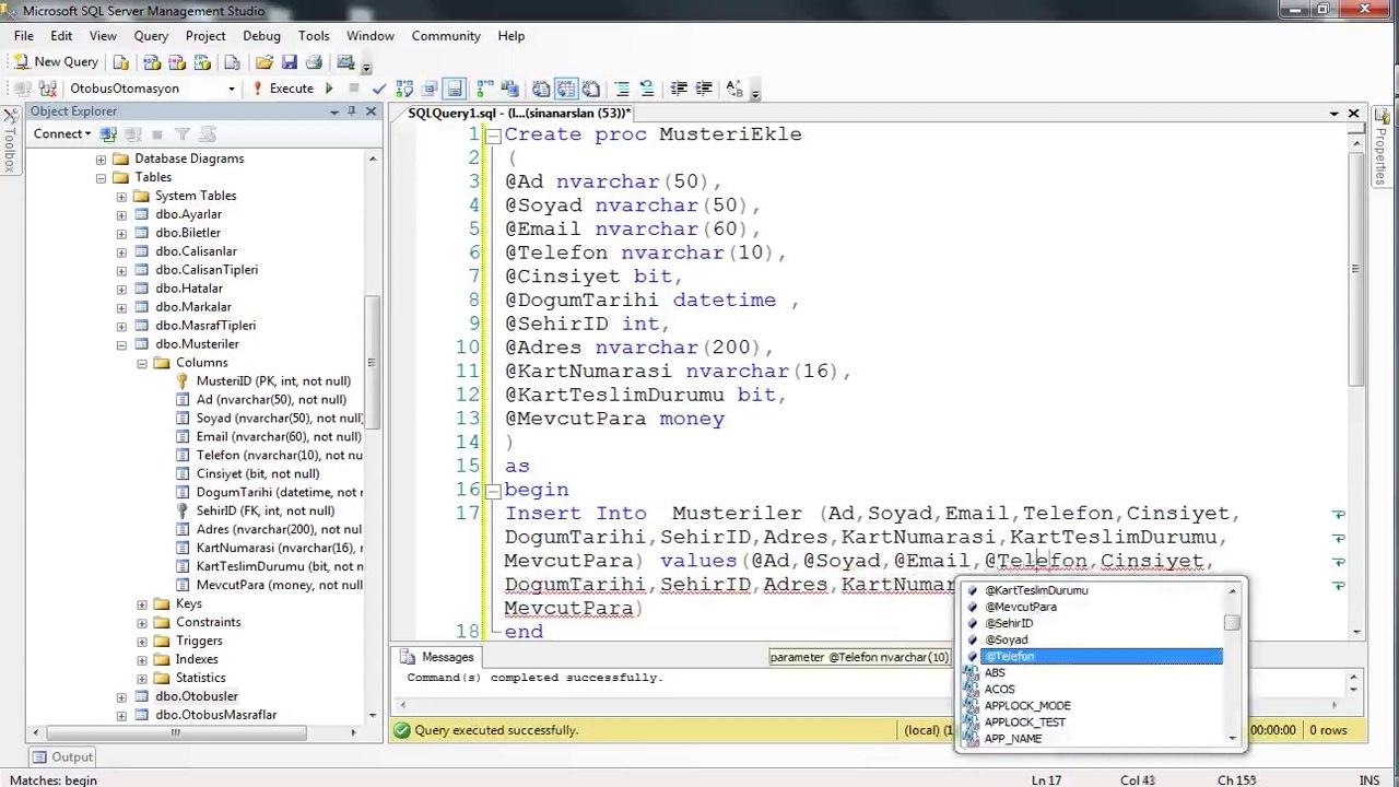 C# Otobus Otomasyonu Store Procedure Yazımı Video 3