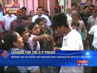 Girls pin down molester