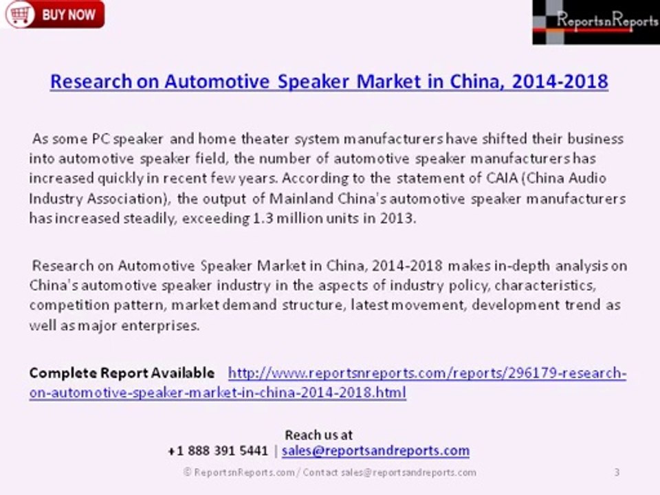 Automotive SpeakerIndustry  in China Research & Analysis to 2018