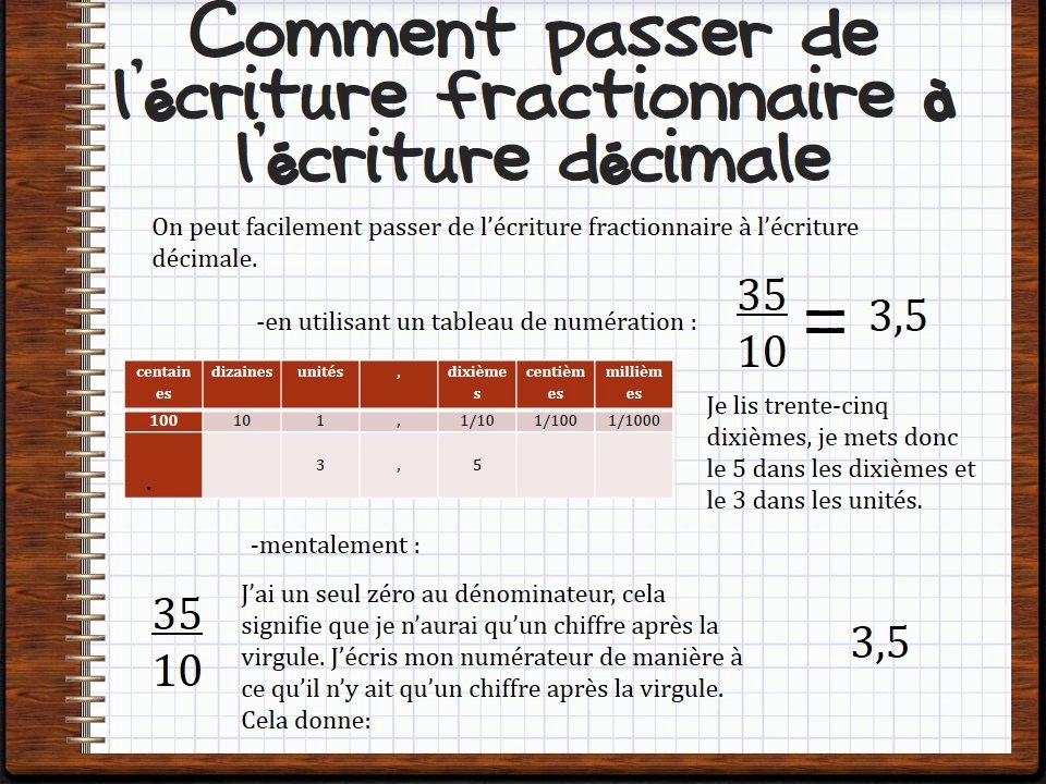 passer de l'écriture fractionnaire aux nombres décimaux