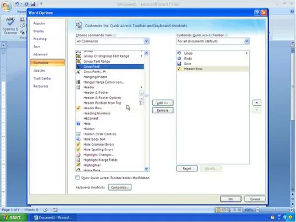 Word 2007 Tutorial 4 - Customizing The Quick Access Toolbar
