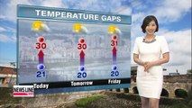 Passing showers down south, warmer temperatures up north