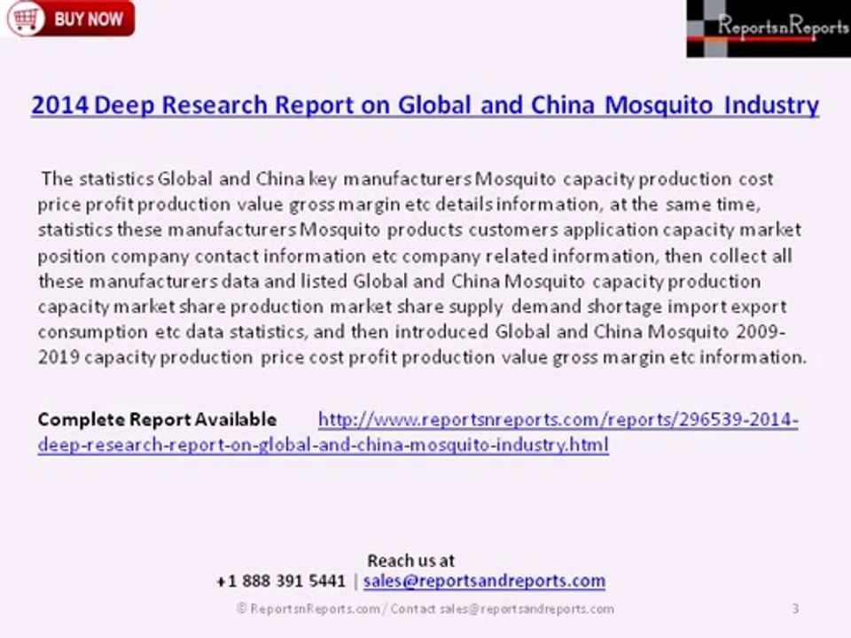 Global and China Mosquito Industry - Analysis and Forecasts to 2009-2019