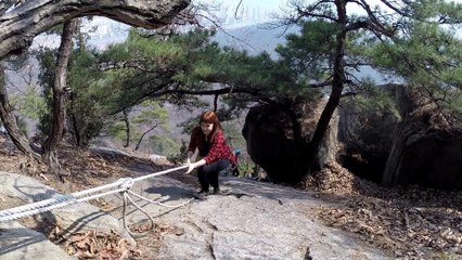 Drone flying over Korean mountains
