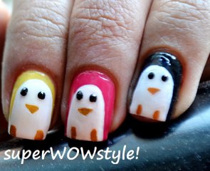 Penguin Nails - Toothpick nail design !!  how to do toothpick nail art designs with toothpicks