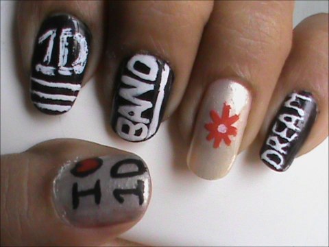 One Direction Nails! easy 1D nail deisgns and nail art for beginners short nails- tutorial