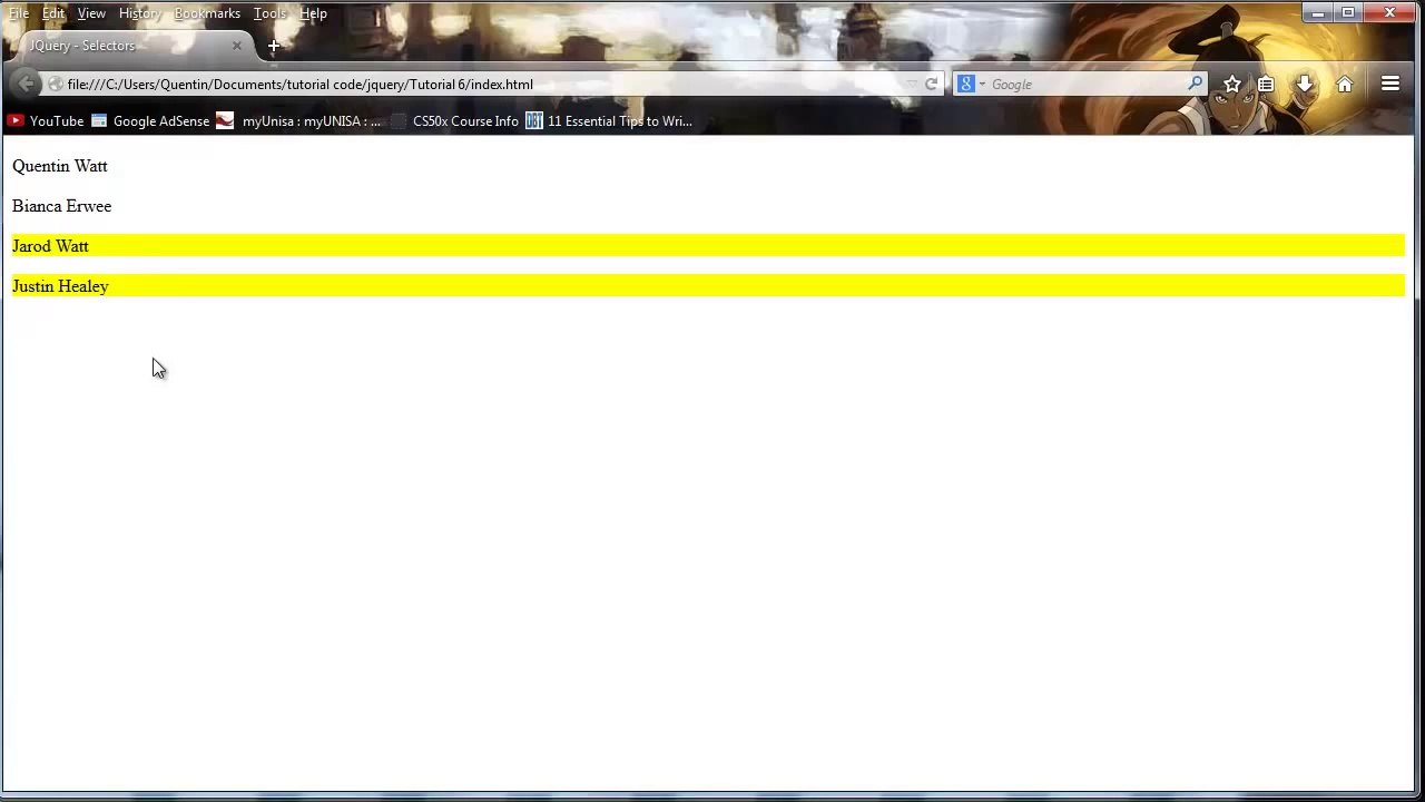 JQuery tutorial for beginners - contains selector