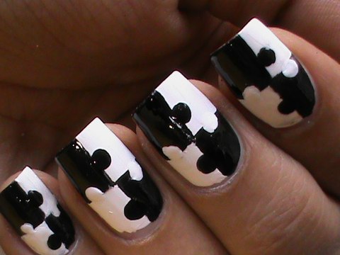 Puzzle Nails Art Designs - Matte Nail Polish Designs Black And White