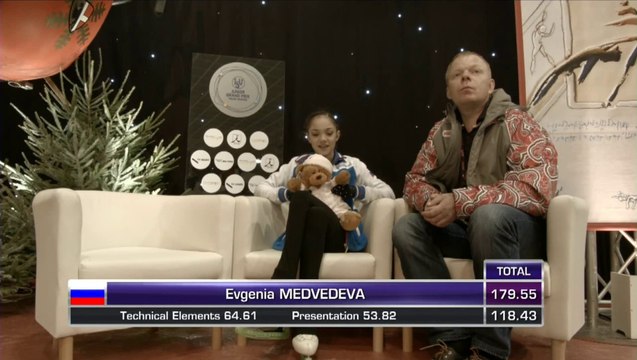 Evgenia Medvedeva Kiss and Cry at JGP Courchevel 2014 FS