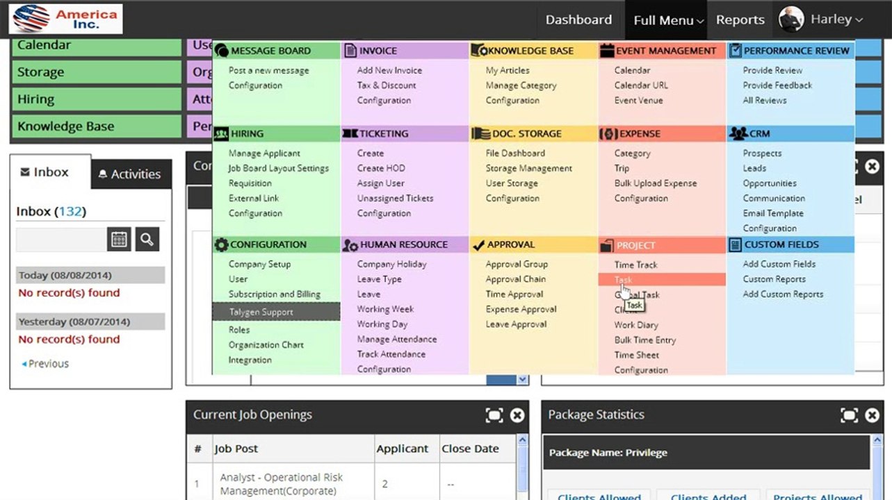 Adding Tasks under Projects in Talygen
