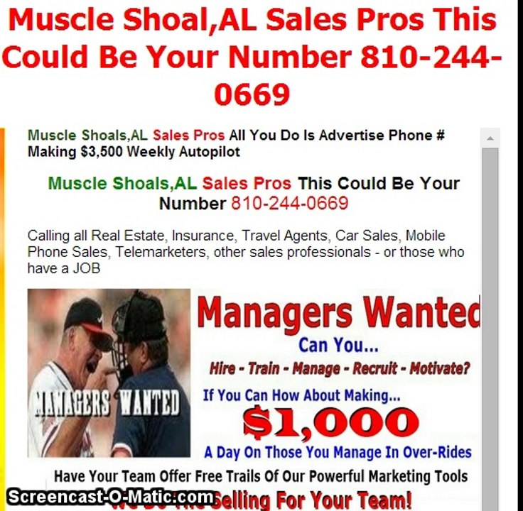 Muscle Shoals,AL Sales Pros This Could Be Your Number 810-244-0669