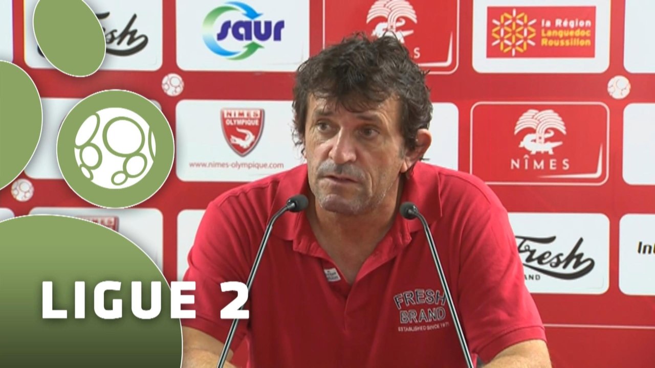 Conférence de presse Nîmes Olympique - AC Arles Avignon (2-2) : José  PASQUALETTI (NIMES) - Franck  DUMAS (ACA) - 2014/2015