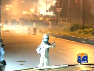 Masked men used sling shots to attack police in Islamabad