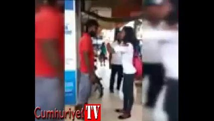 Genç kızdan tacizciye feci dayak