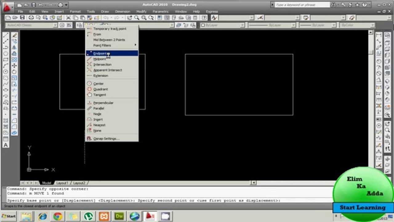 Autodesk - Auto CAD 2010 - Command - Use of sub commands with move BY saber khan