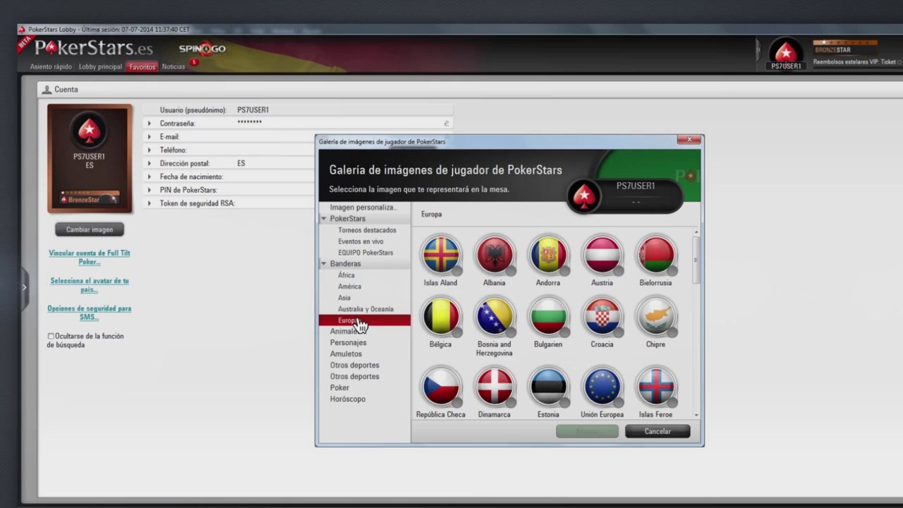 Captura de pantalla de la interfaz del casino PokerStars mostrando mesas de póker y tragamonedas