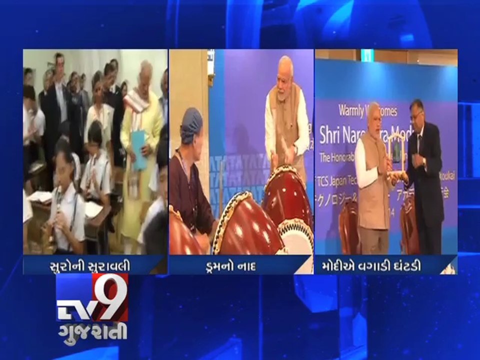 Upbeat PM Narendra Modi plays taiko drums, wows...