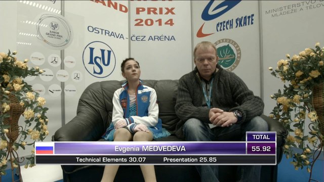 Evgenia Medvedeva Kiss and Cry at JGP Ostrava 2014 SP