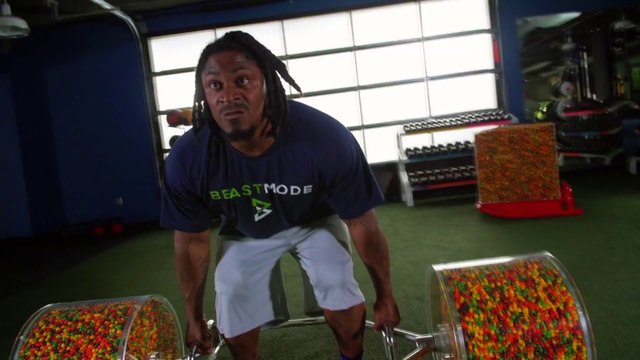 Seattle Seahawks running back workout with Skittles
