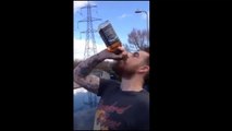 Man Drinks a Bottle of Jack Daniels in One Glup