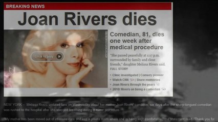 JOAN RIVERS DIES AT 81 MOVED OUT OF INTENSIVE CARE INTO PRIVATE ROOM