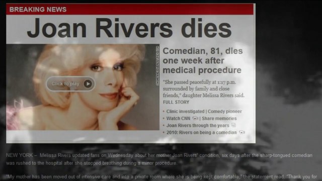 JOAN RIVERS DIES AT 81 MOVED OUT OF INTENSIVE CARE INTO PRIVATE ROOM