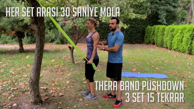 Arka Kol Kaslarını Çalıştırmak için Thera Band Push Down - Her Yerde Spor