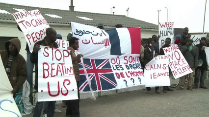 Migrants trying to reach UK protest in French port city