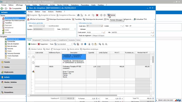 EBP Gestion Commerciale 2015 : Les documents d'achat