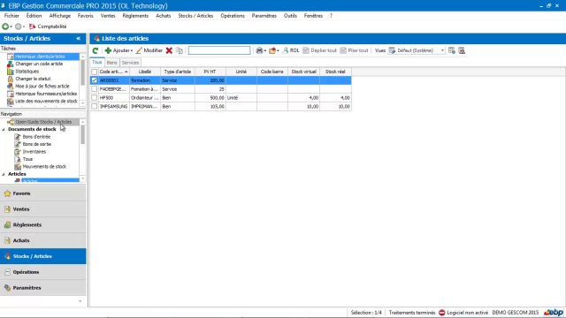 EBP Gestion Commerciale 2015 : Les stocks et inventaire