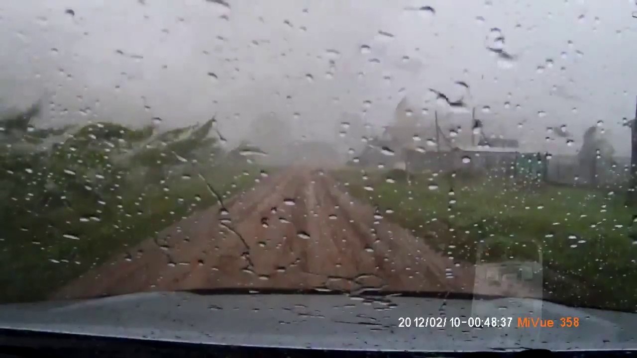 Tornado destroying a house while the owner is trying to park his car
