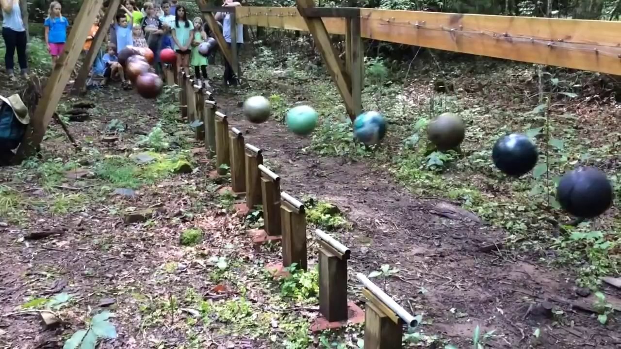 Vague de pendules avec des boules de bowling