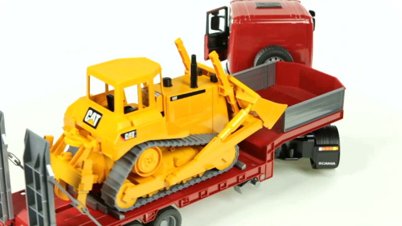 Scania R Series Low loader Truck with CAT Bulldozer -(Bruder 03555