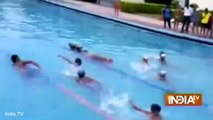 Bull Jumps Into Pool During Children's Swimming Competition In India