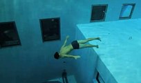 Guillaume Néry playing at NEMO 33, deepest swimming pool in the world